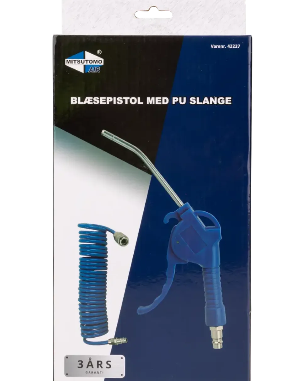 Blåspistol med PU-spiralslang - blå