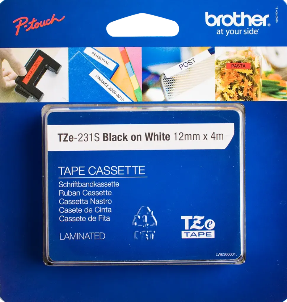 Brother TZ-tejp 4 m - vit/svart