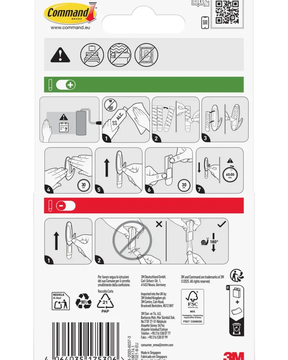 Command™ Avtagbara självhäftande strips, 8 st – vita M
