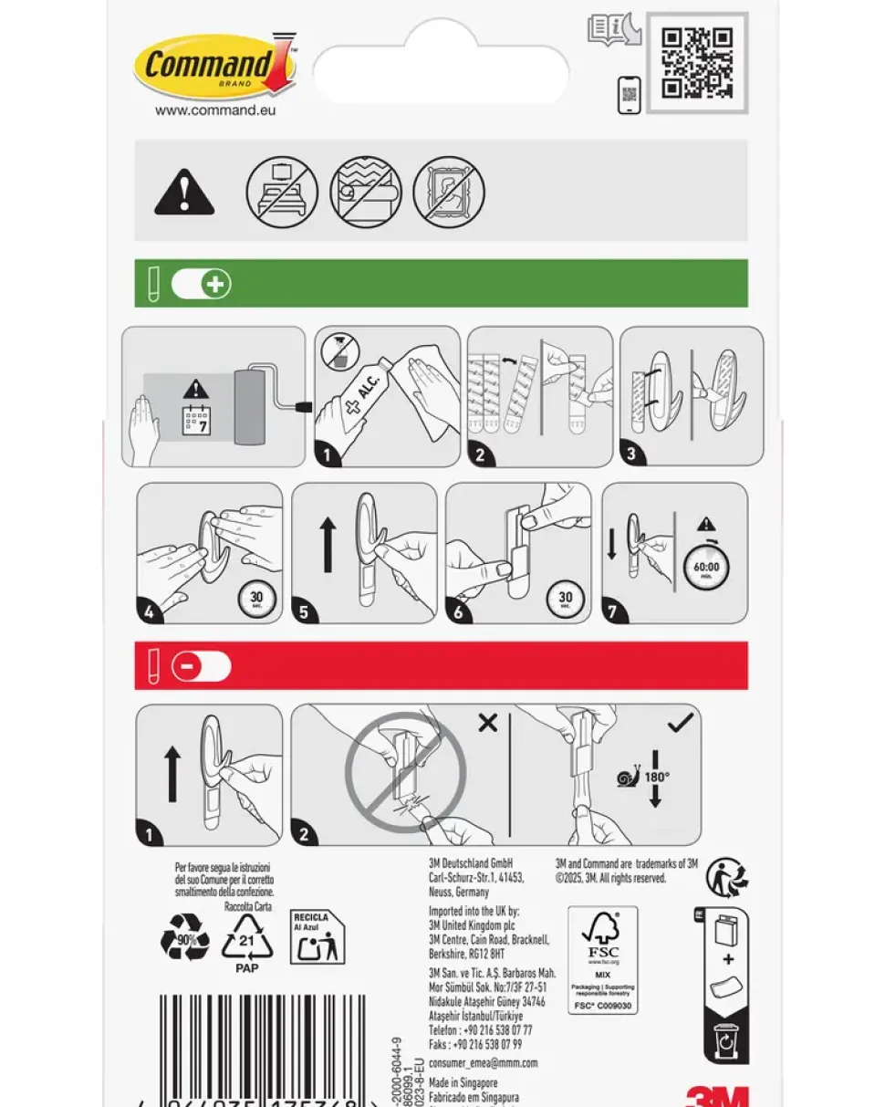 Command™ Avtagbara självhäftande strips, 8 st – vita L