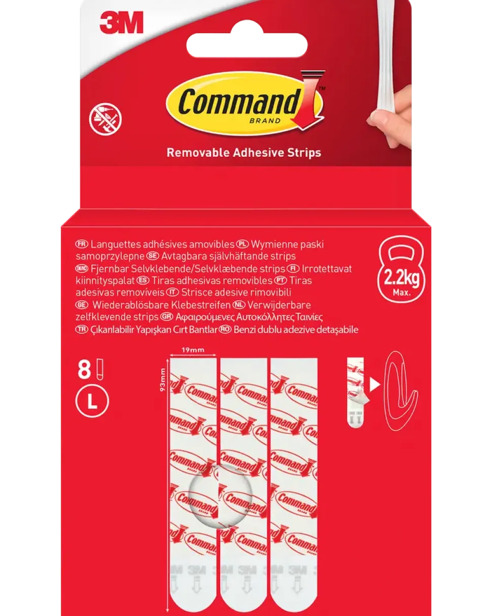 Command™ Avtagbara självhäftande strips, 8 st – vita L