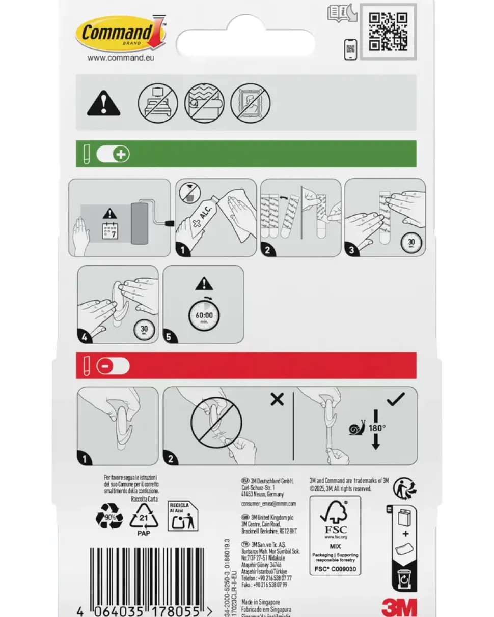Command™ Avtagbara självhäftande strips, 8 st – transparenta L