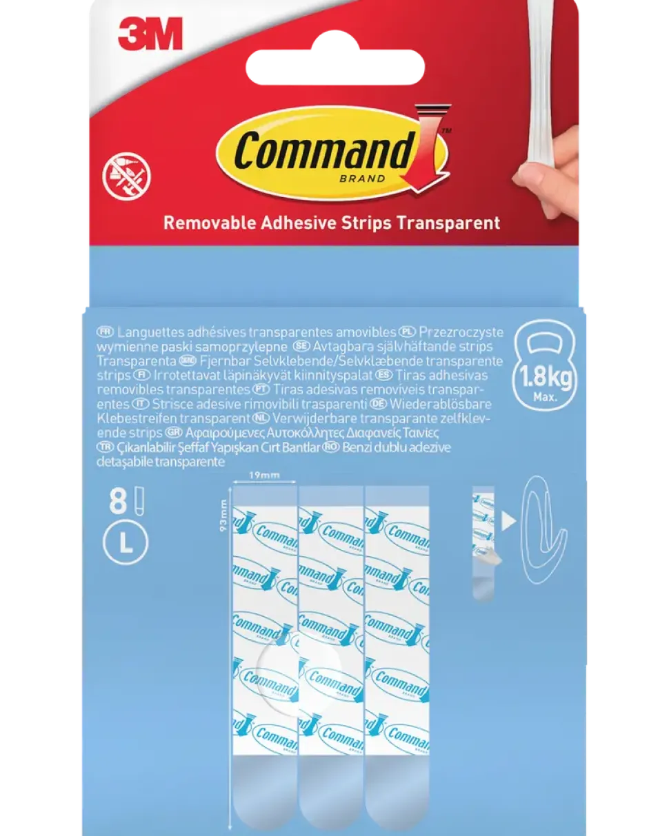 Command™ Avtagbara självhäftande strips, 8 st – transparenta L