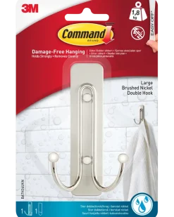 Command™ Dubbelkrok för badrum – Nickel Stor