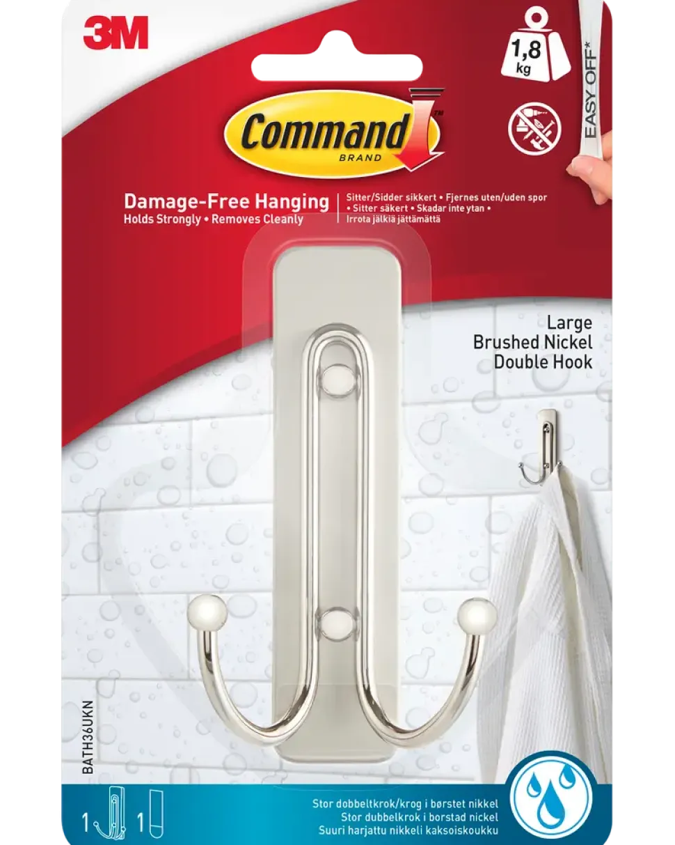 Command™ Dubbelkrok för badrum – Nickel Stor