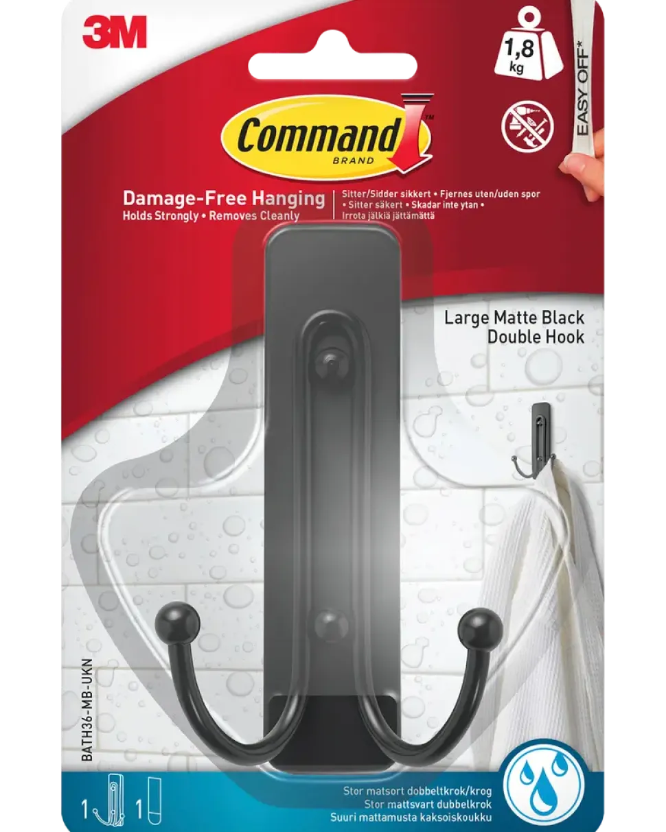 Command™ Dubbelkrok för våtrum – Matt Svart, Stor