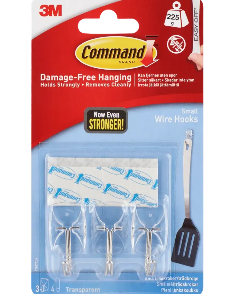 Command™ Trådkrokar med Strips - Transparent Små