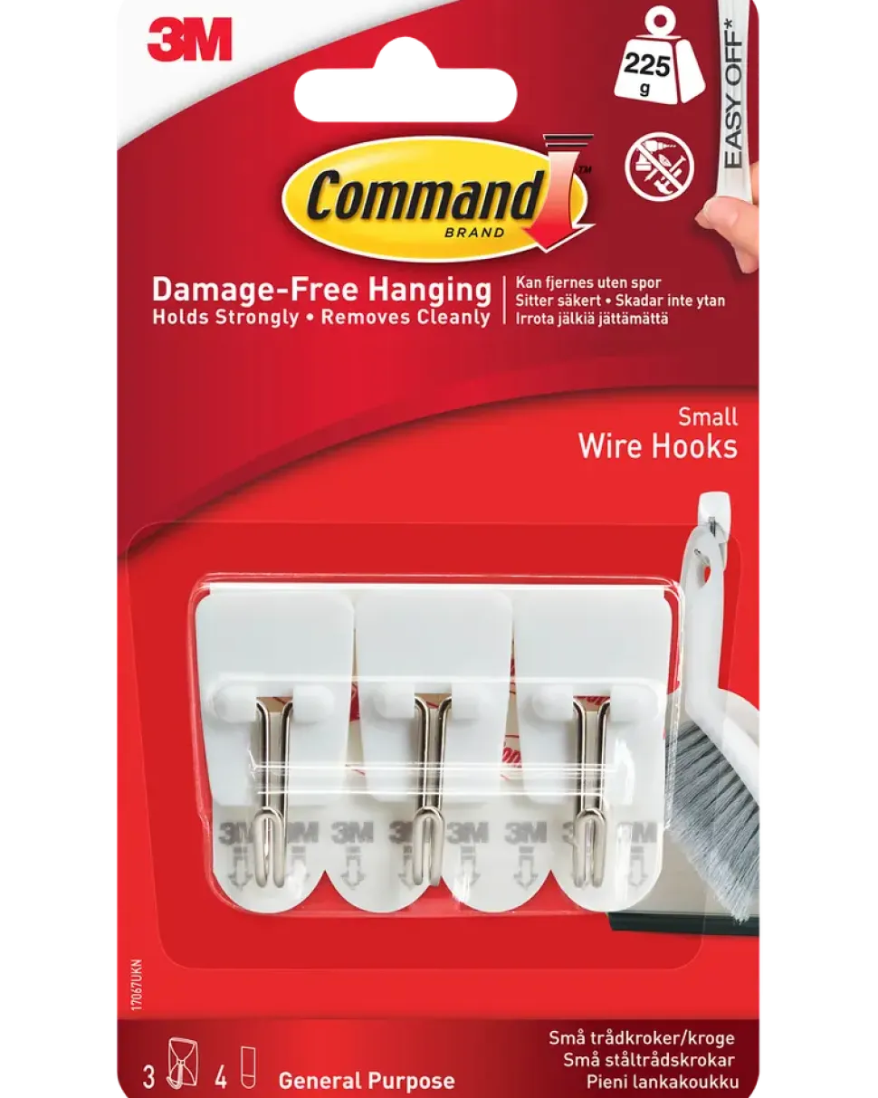 Command™ Trådkrokar med strips – Vit Små