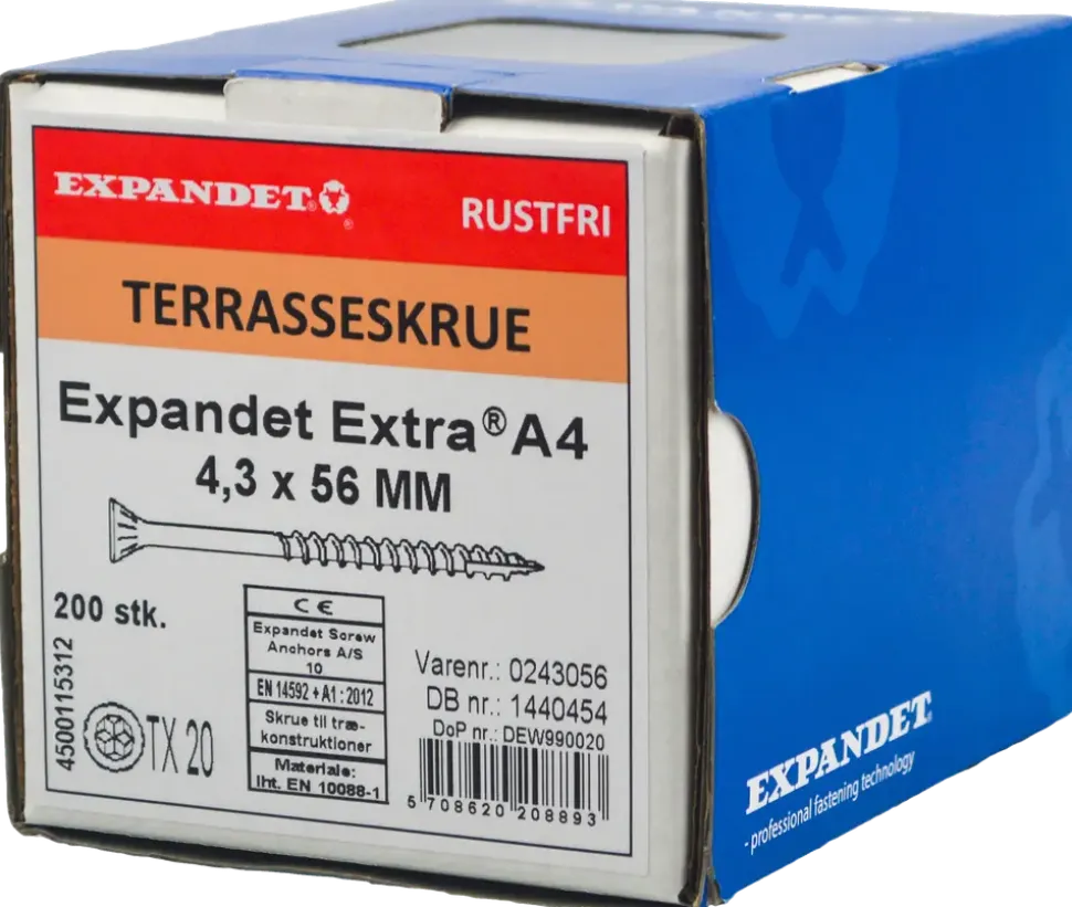 EXPANDET Rostfri A4 trallskruv 4,3 x 56 mm 200 st.