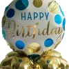 Folieballong på fot Ø35 cm - ”Happy birthday” Blå