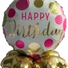Folieballong på fot Ø35 cm - ”Happy birthday” Rosa