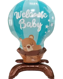 Folieballong på fot 66 cm - ”Welcome baby” blå