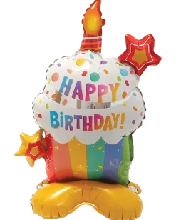 Folieballong på stativ 40 cm - ”Happy birthday” Cupcake