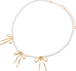 Halsband med pärlor och rosetter - guld