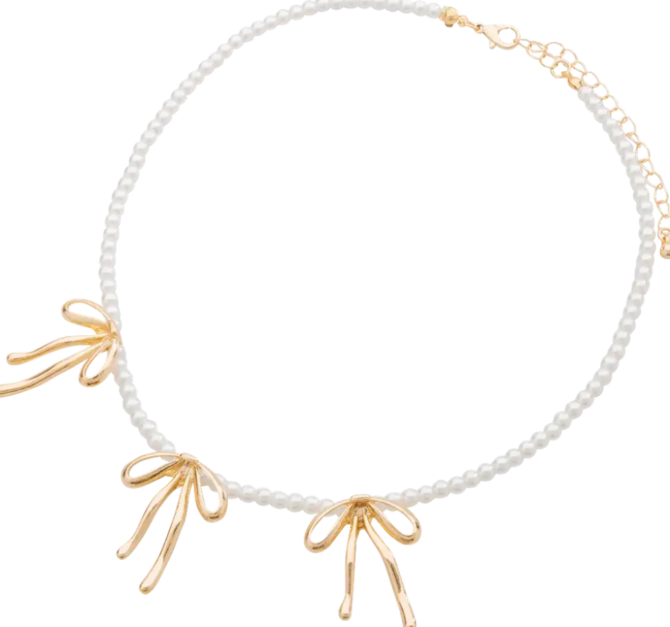 Halsband med pärlor och rosetter - guld