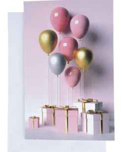 Kort med kuvert 11 x 17 cm - ballong med present