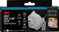 3M™ Aura™ CoolFlow™ Comfort Dammfiltermask FFP2 med ventil, 2-pack