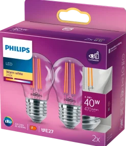 PHILIPS LED klotlampa 4,3W E27 2-pack