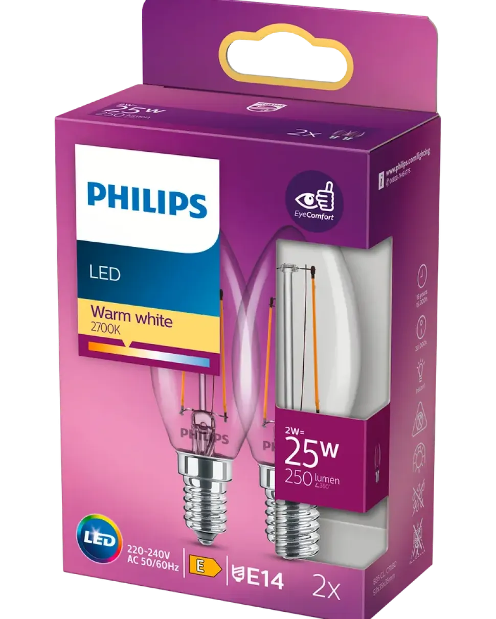PHILIPS LED kronlampa 2W E14 2-pack