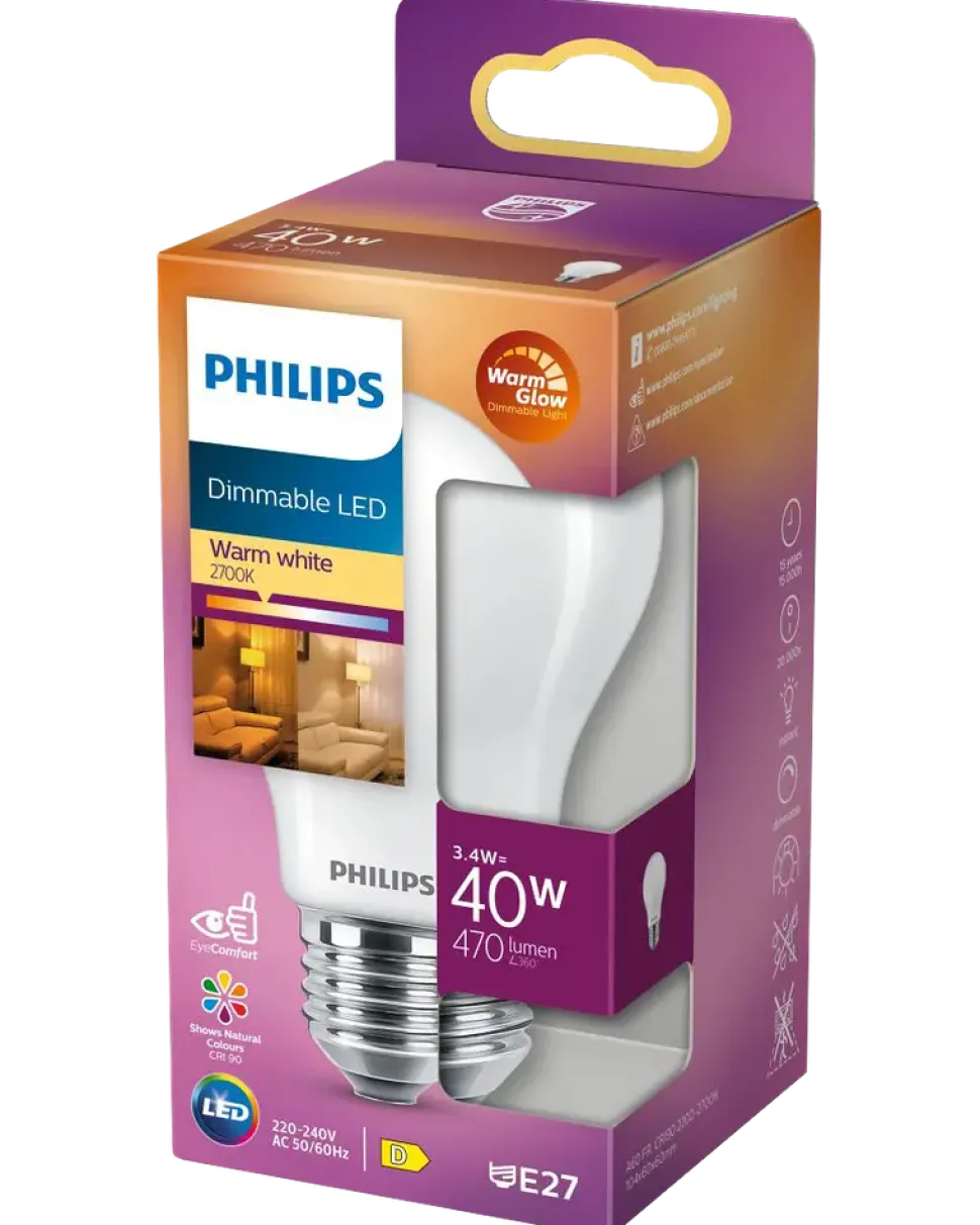 PHILIPS LED normallampa 3,4W E27 A60 dimbar