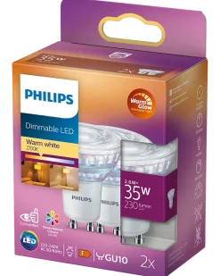 PHILIPS Reflektorlampa 2,6W GU10 dimbar 2-pack