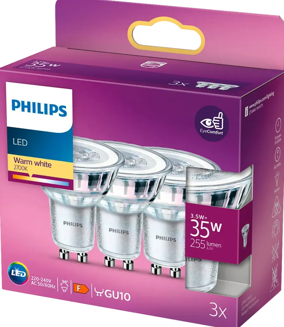 PHILIPS Reflektorlampa 3,5W GU10 3-pack
