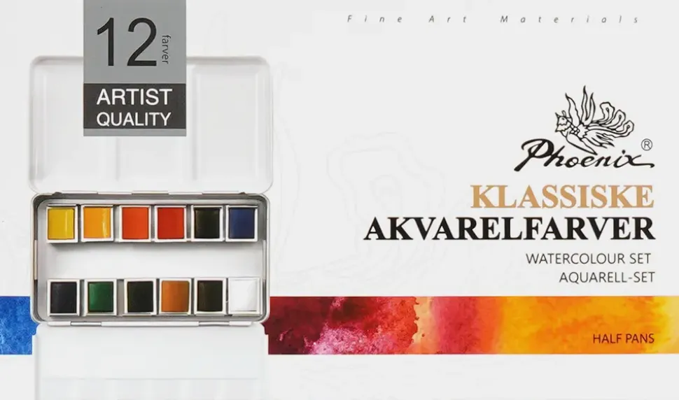Phoenix akvarellfärger 12 st - klassiska