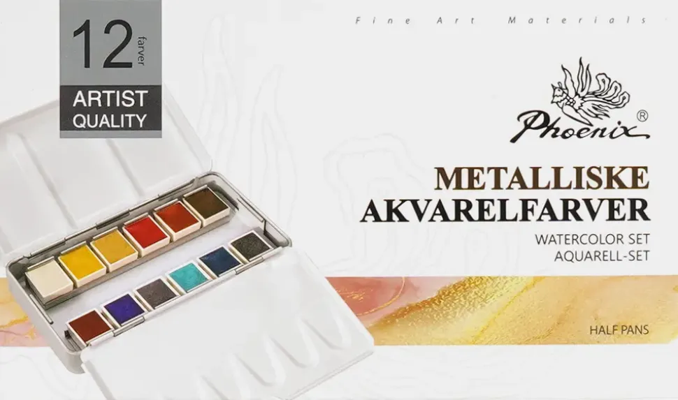 Phoenix akvarellfärger 12 st - metallic
