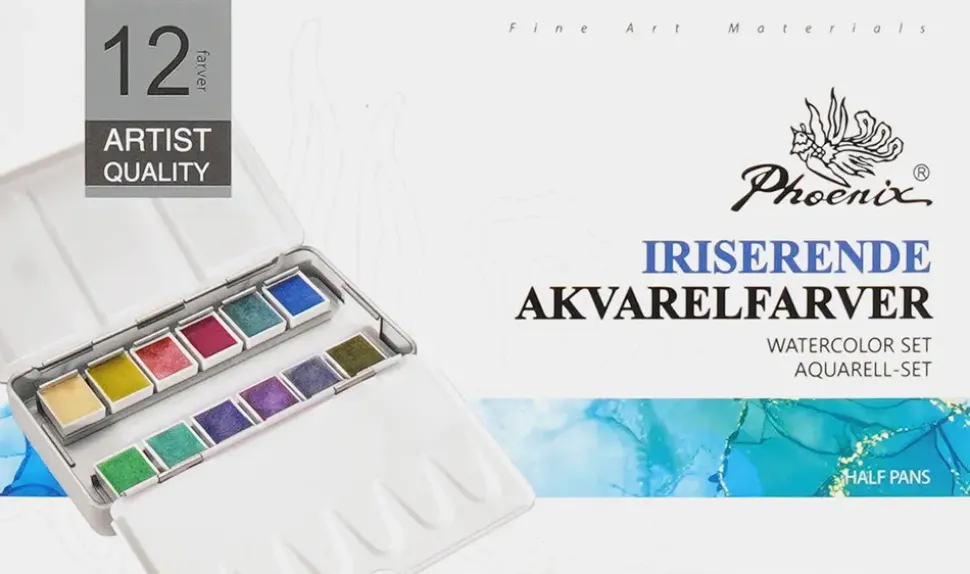 Phoenix akvarellfärger 12 st - skimrande