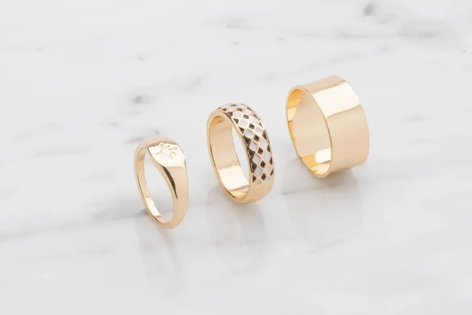 Ring harlekin och stjärna 3 st - guld