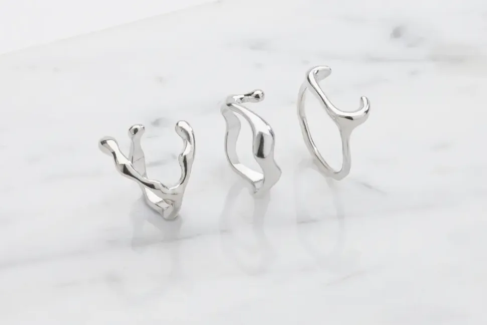 Ring vågig 3 st - silver