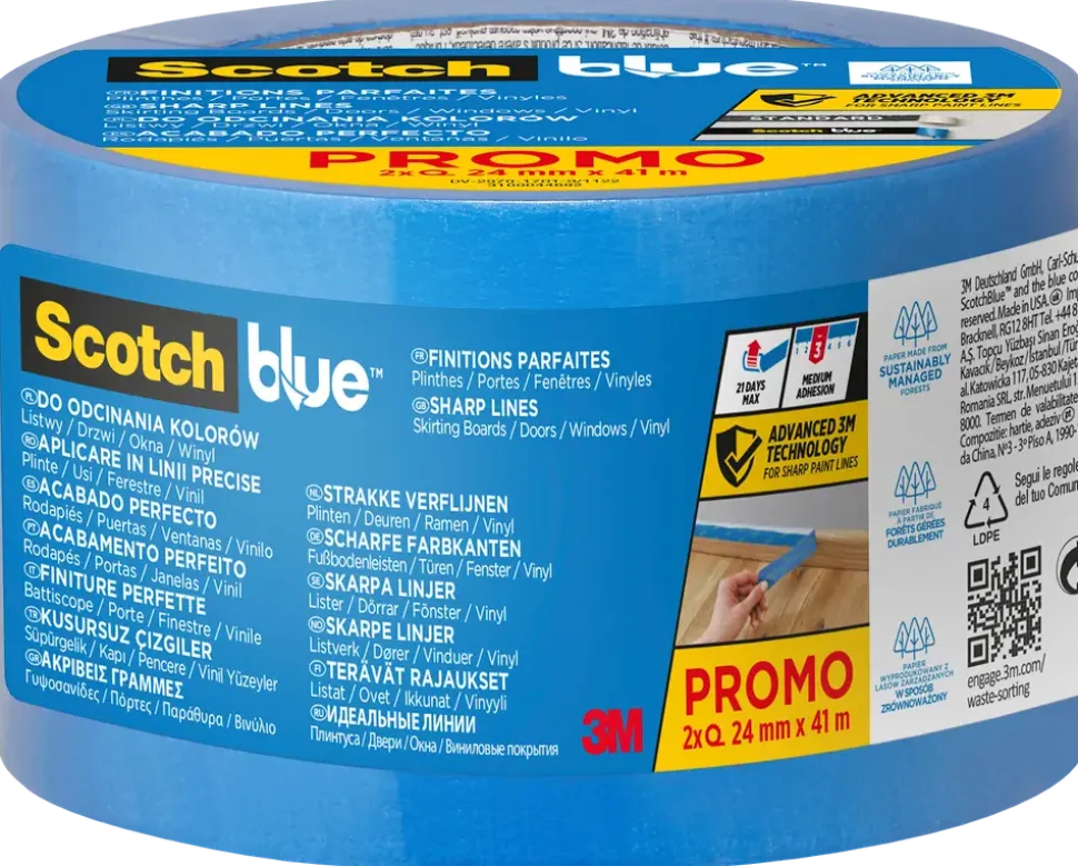 ScotchBlue™ PRO maskeringstejp 24 mm x 41 meter, 2-pack
