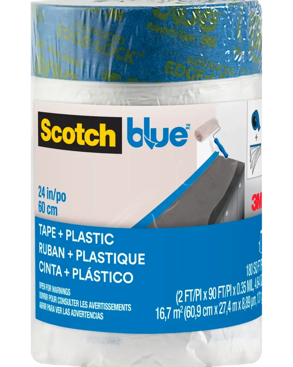 ScotchBlue™ Skyddsplast med maskeringstejp – 60,9 cm x 27,4 meter