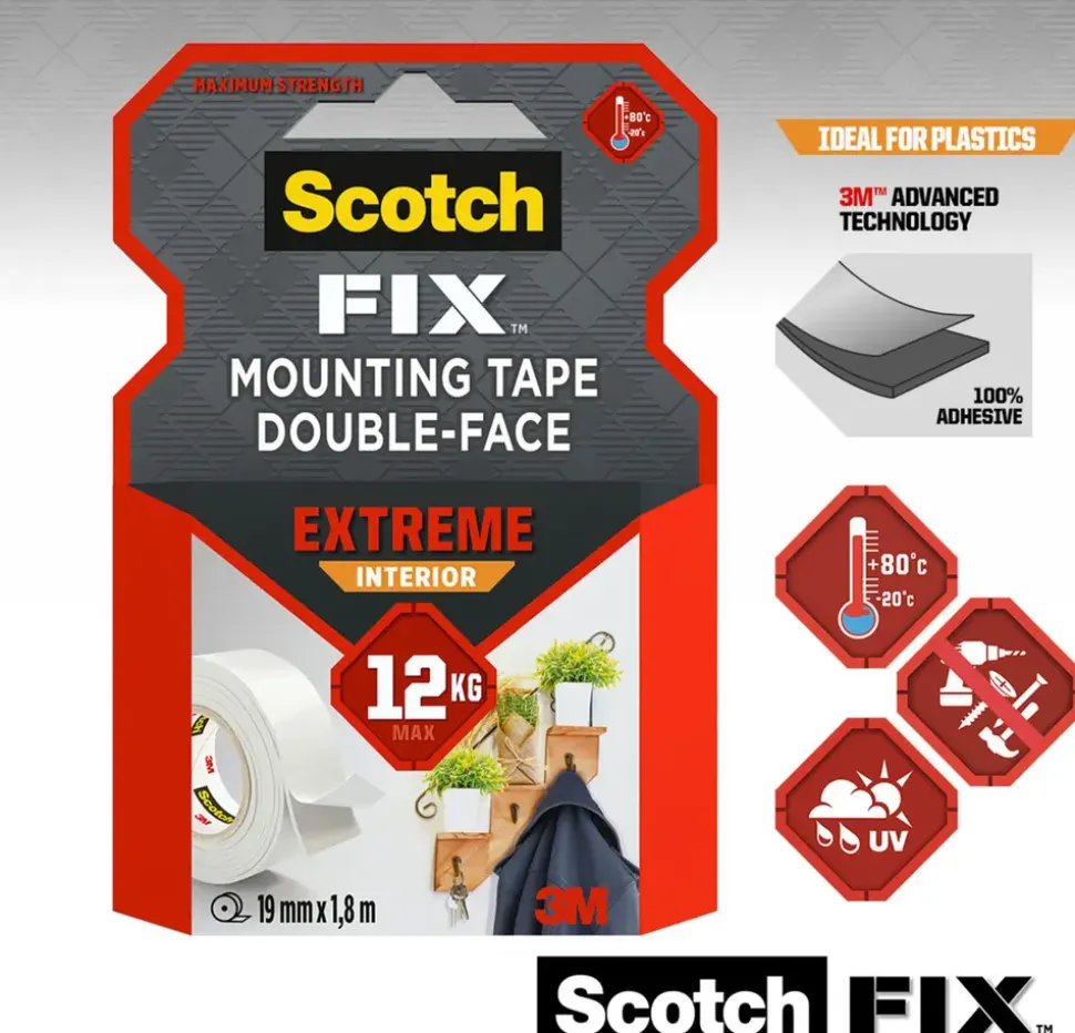 Scotch-FIX™ Dubbelhäftande tejp Extreme INDOOR 19 mm x 1,8 meter