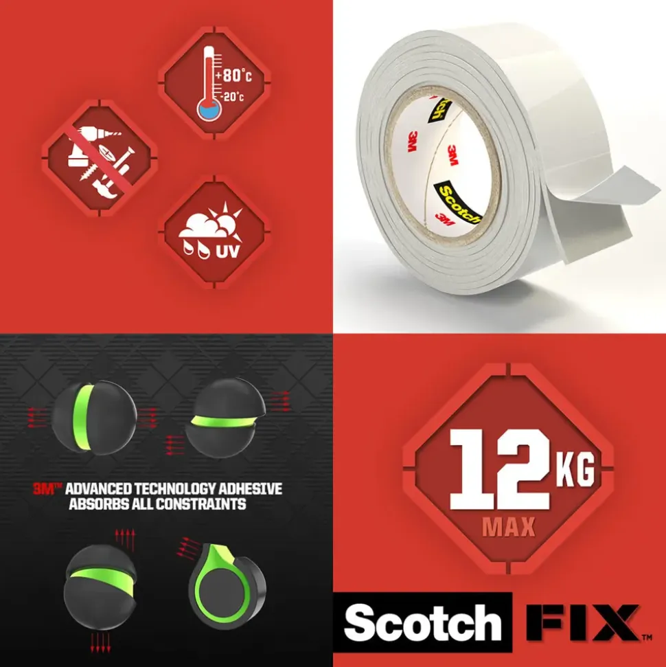 Scotch-FIX™ Dubbelhäftande tejp Extreme INDOOR 19 mm x 1,8 meter