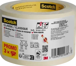 Scotch® maskeringstejp 50 meter x 24 mm, 3-pack