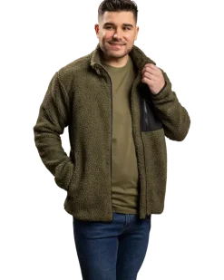 Teddyfleecjacka militärgrön L