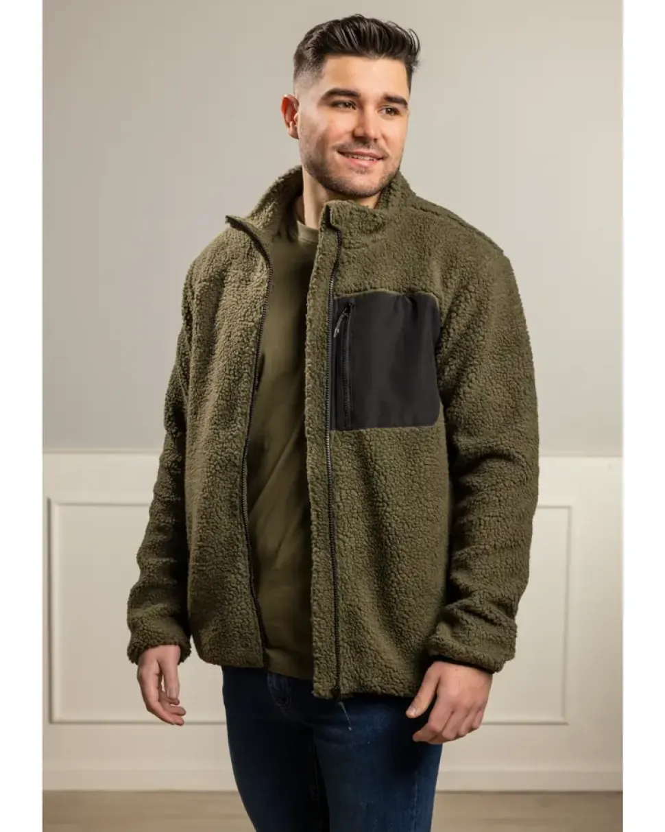Teddyfleecjacka militärgrön XL